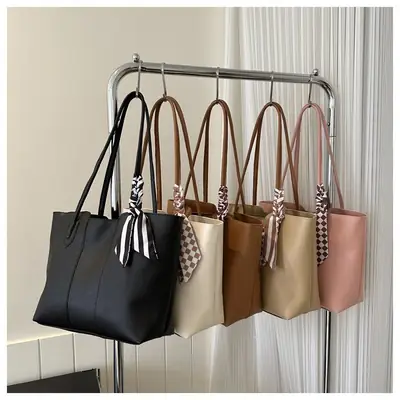 Women's Cream Textured Shoulder Bag with Checkered Bow