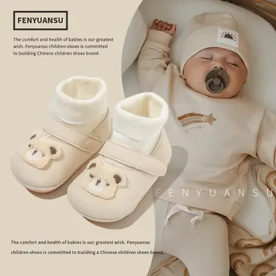 Winter Baby Boy Cotton Shoes with Fleece Lining, Toddler Shoes for 6-12 Months Old Newborns, Baby Shoes and Socks, Soft-Soled Infant Shoes for Girls