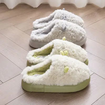Women Mute Cotton Winter Slippers Green Non-Slip