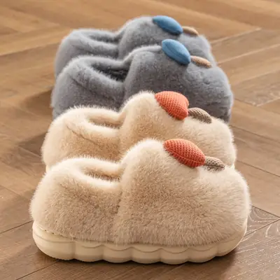 Cute Mushroom Cotton Slippers Women's Winter Warm Heel Household Non-slip Couple's fleece-lined Thick-soled Mao Mao Shoes for Women
