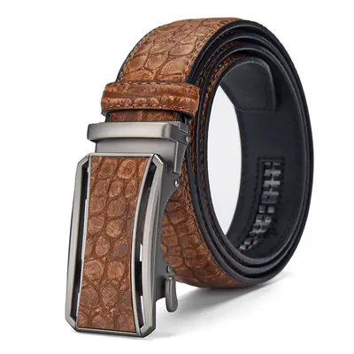 Men's Brown Croc Leather Belt with Silver Buckle