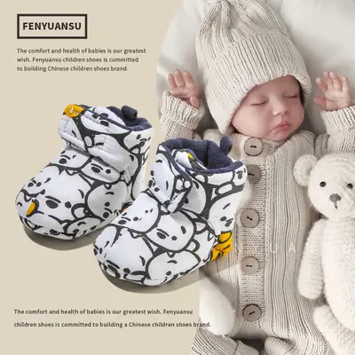 Newborn Baby Shoes 0-6 Months Warm Shoes for Infants and Young Children That Do Not Fall Off before Walking Fleece-Lined Baby Cotton Shoes for Toddlers