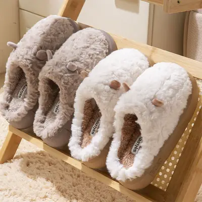 Cute Plush Cotton Slippers for Women Winter 2025