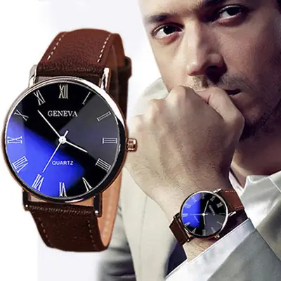 Geneve Quartz Men's Black Roman Dial Watch