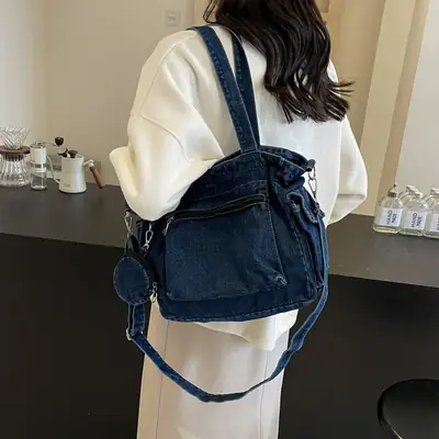 Denim Canvas Shoulder Bag Women Large Capacity Shopping Bag