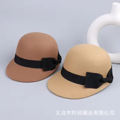 Vintage Woolen Bow Cap Women Autumn Winter Japanese Equestrian Hat