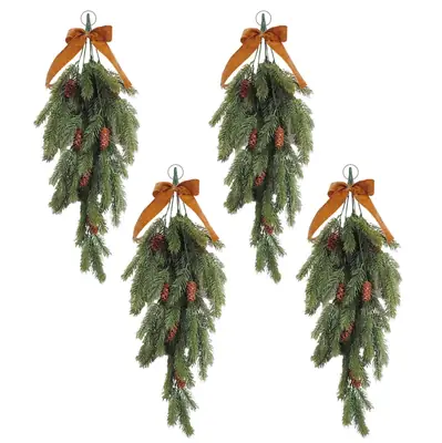 Pe Pine Needle Christmas Tree Garland with Velvet Bow