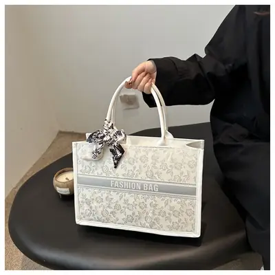 Silver Embroidered Women's Large Shoulder Bag 2024