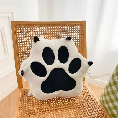 Cute Cat Paw Print Plush Backpack for Girls