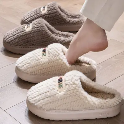 Furry Cotton Slippers for Women in Autumn and Winter for Couples to Use at Home 2025 New Thick-Soled Non-Slip Fleece-Lined Warm Men's Slippers