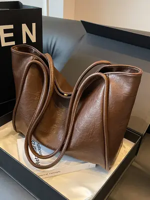 Women's Large Brown Leather Shoulder Bag 2024