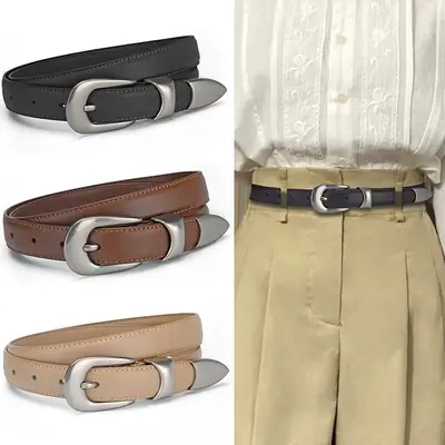 Women's Genuine Leather Pin Buckle Belt with Pants
