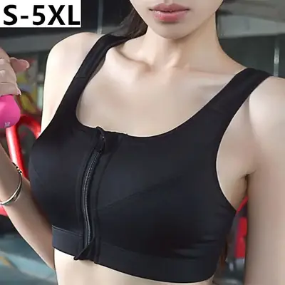 Wire-Free Sports Bra Large Size Front Zipper Push-Up Breathable