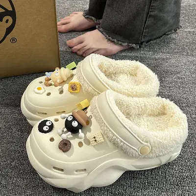 Winter Velvet Clogs for Women Non-Slip Outer Cotton Shoes