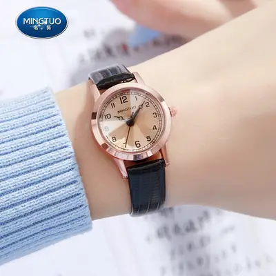 Women's Rose Gold Quartz Watch with Leather Belt