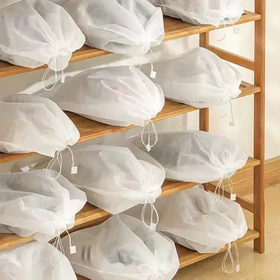 Anti-Yellow Shoe Bag Manufacturer Ready-Made Non-Woven Shoe Bag for Drying and Washing Drawstring Dust Cover Small White Shoe Storage Bag