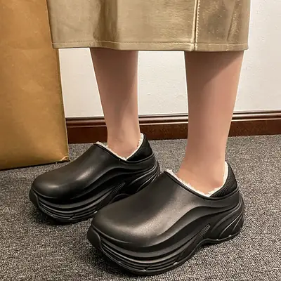 Black Thick Slippers for Men Winter