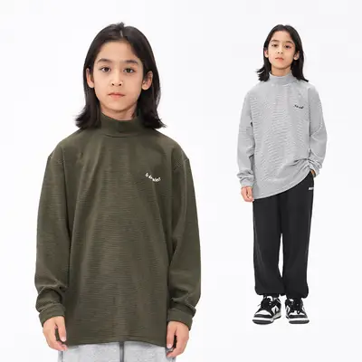 DK Children's Grey Striped Fleece Shirt with High Neck