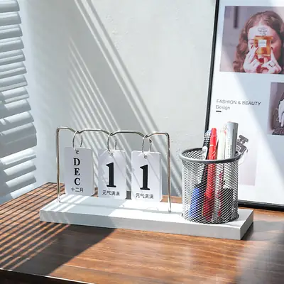 Simple Light Luxury Pen Holder Storage Calendar Ornaments Desktop Dining Table Time Desk Calendar Brand Kindergarten Date Shooting Props