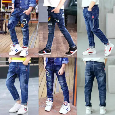 Children's Jeans, Boys' Pants, Spring and Autumn Children's Clothing, Front and Back Real Pockets, Medium and Large Children's Washed Trousers Manufacturer Wholesale