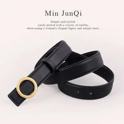 Women's Genuine Leather Belt with Gold Buckle Brown