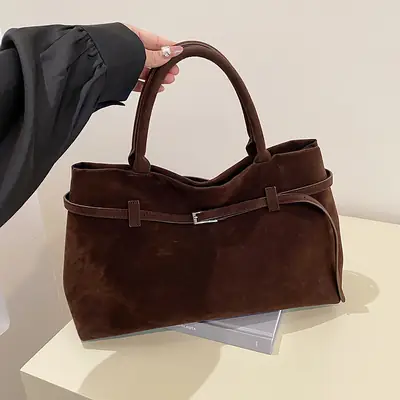 Women Vintage Frosted Leather Tote Bag Brown 2024