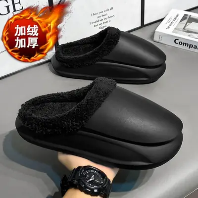 Cotton Slippers Men's Winter fleece-lined Warm Waterproof Couple's Cotton Shoes Home Wearing Outer Loafers Cross Border