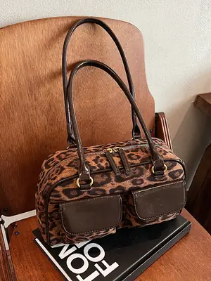 Leopard Print Suede Shoulder Bag Women 2024