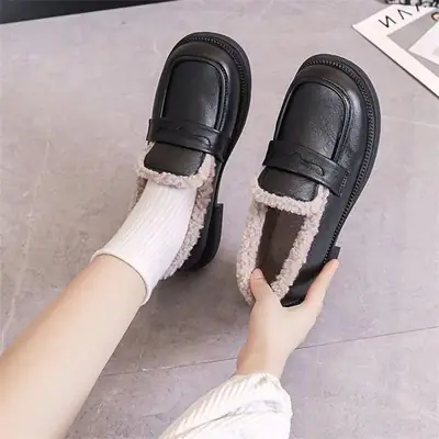 Women's Fleece Lined Warm Leather Loafers Winter