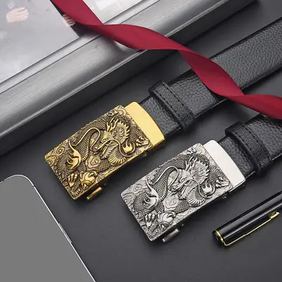 Chinese Zodiac Belt for Men Leather Automatic Buckle