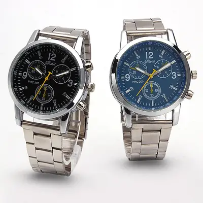 Men's Stainless Steel Chronograph Watch with Yellow Dial