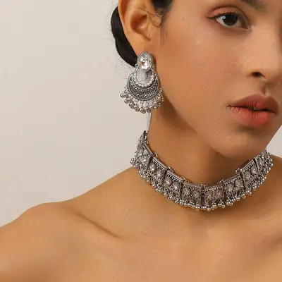 Cross-border Fashion European and American Ethnic Beads Bell Necklace Chain Simple Retro Bohemian Necklace Earrings Geometric suit