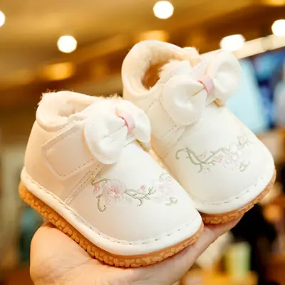 Toddler Shoes Winter fleece-lined Thickened Beginner Baby Shoes 1-2 Years Old Baby Shoes Soft Sole Non-Slip Call Shoes