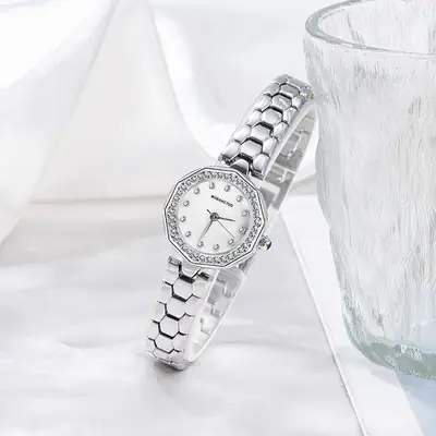 Gold Diamond Bracelet Women's Watch with Mother-of-Pearl Band