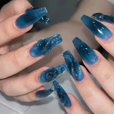 24 Pcs Fake Nail Dark Blue Wear