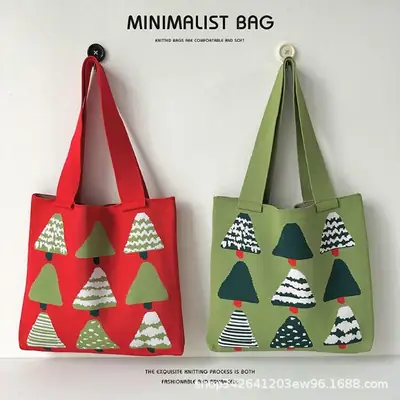 Christmas Knitted Shoulder Bag for Women Red