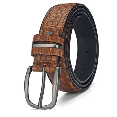 Men's Brown Croc Leather Belt with Silver Buckle