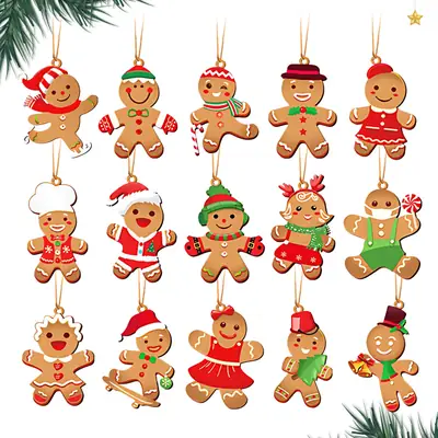 Christmas Gingerbread Men Decorative Hangers 15 Pcs Wooden