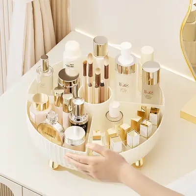 Rotating Makeup Storage Box White Gold 28.5cm