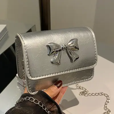 Women's High-end Silver Bow Crossbody Bag