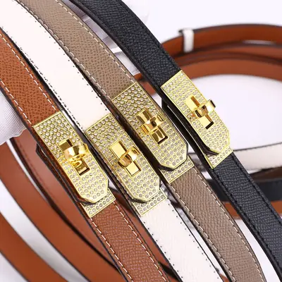 Women's Leather Belt with Diamond Clasp, Versatile Decorative Accessory