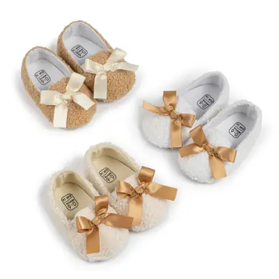Baby Shoes with Bow Bean, Soft White, Non-Slip