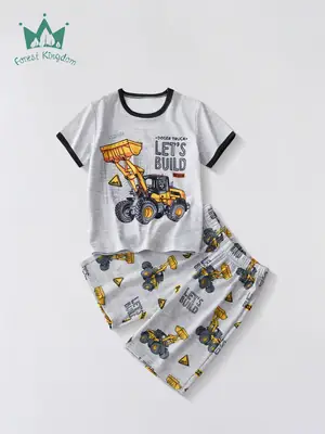 2025 Summer Boys Short Sleeve T-Shirt Suit Gray
