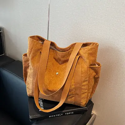Korean Style Corduroy Shoulder Tote Bag 2024 Autumn Winter