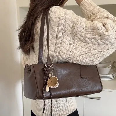 Women's Korean Ins Retro Shoulder Bag Brown 2026
