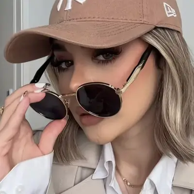 Metal Anti-UV Sunglasses with Rose Gold Tint