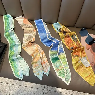 Women's Van Gogh Silk Scarf Pointed Long Belt