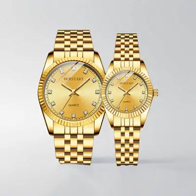 Gold Quartz Couple Watch for Men Women