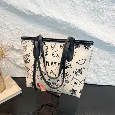 Women Printed Canvas Shoulder Tote Bag 2024 Summer