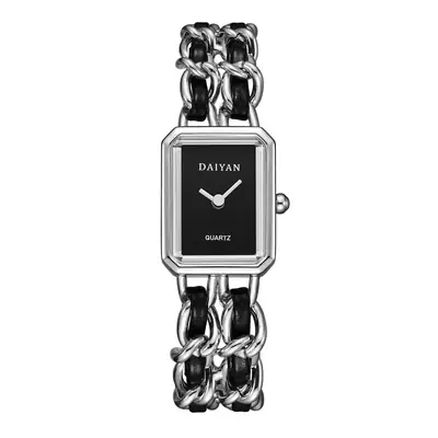 Women's Golden Black Woven Chain Watch with Quartz Movement